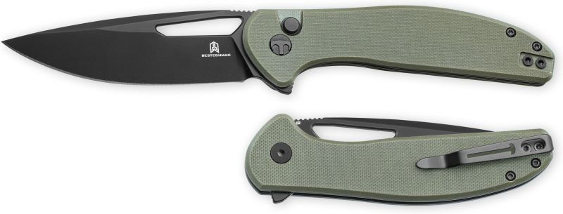 BESTECH Zatvárací nôž WHALEFIN ButtonLock Black PVD - OD green (BMK18D)
