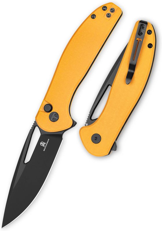 BESTECH Zatvárací nôž WHALEFIN ButtonLock Black PVD - yellow (BMK18E)