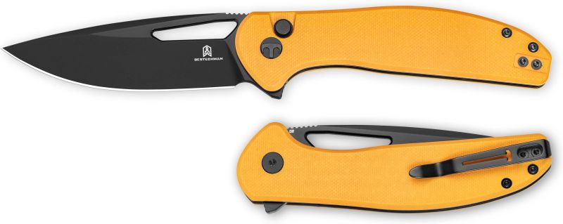 BESTECH Zatvárací nôž WHALEFIN ButtonLock Black PVD - yellow (BMK18E)