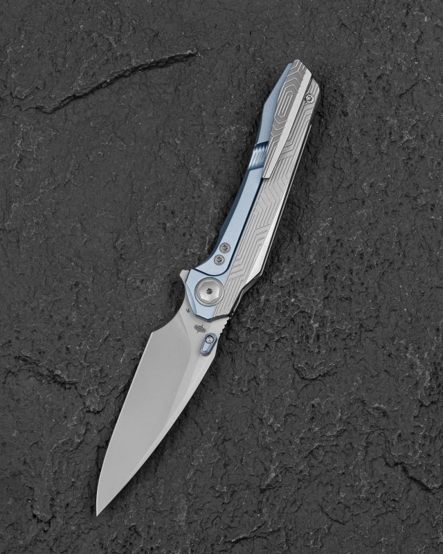 BESTECH Zatvárací nôž WET NELLIE ButtonFrameLock - bead blasted blue (BT2505A)