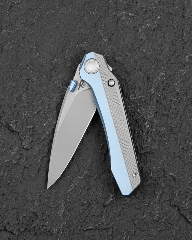 BESTECH Zatvárací nôž WET NELLIE ButtonFrameLock - bead blasted blue (BT2505A)