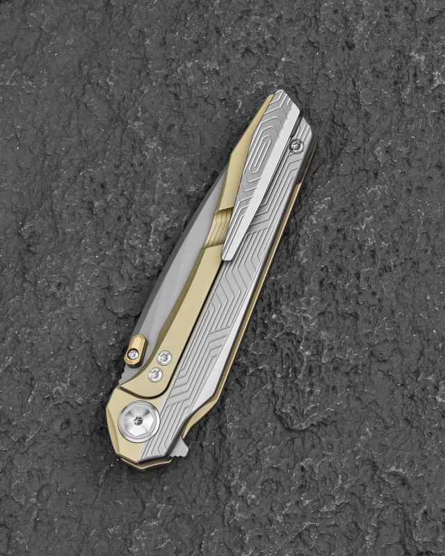 BESTECH Zatvárací nôž WET NELLIE ButtonFrameLock Grey PVD - bead blasted bronze (BT2505D)