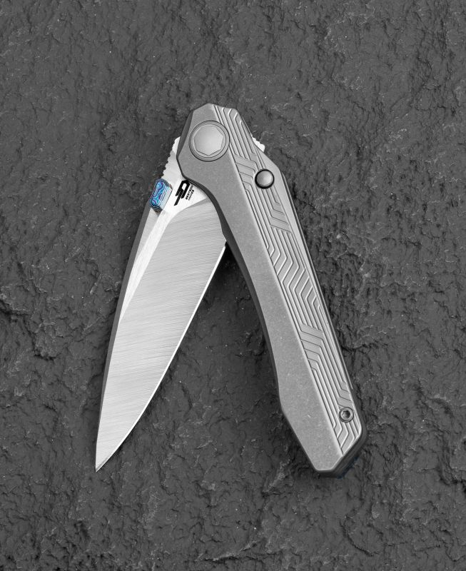 BESTECH Zatvárací nôž WET NELLIE ButtonFrameLock - bead blasted grey (BT2505E)